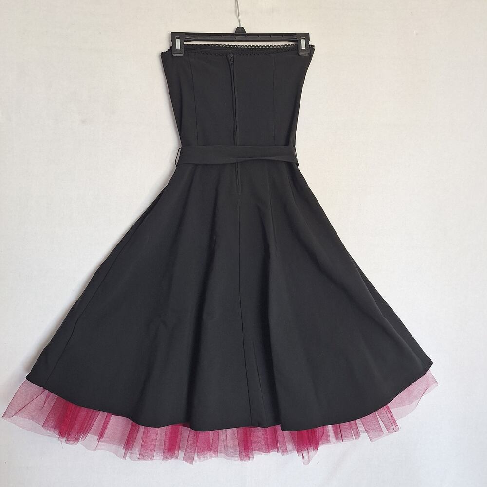 Vtg Y2K Ruby Rox Black Strapless Dress Sz 7 Hot Pink Tulle Rockabilly Whimsygoth